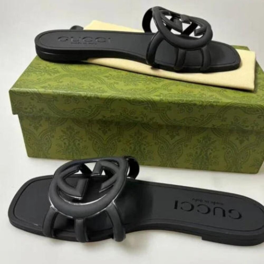 Gucci Women's Black Marmont Rubber Slides US 9 - New with Box - Picture 2 of 7